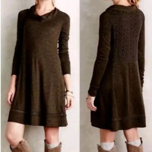 Anthropologie | Saturday Sunday Moss Green Crochet Back Swing Dress Size XS